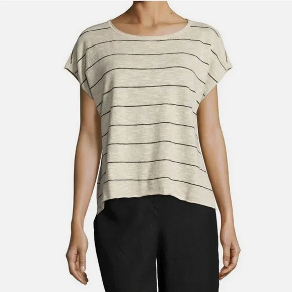 Eileen Fisher Striped Bateau Neck Hi-Low Top, Size XL , New with tag - Picture 1 of 8